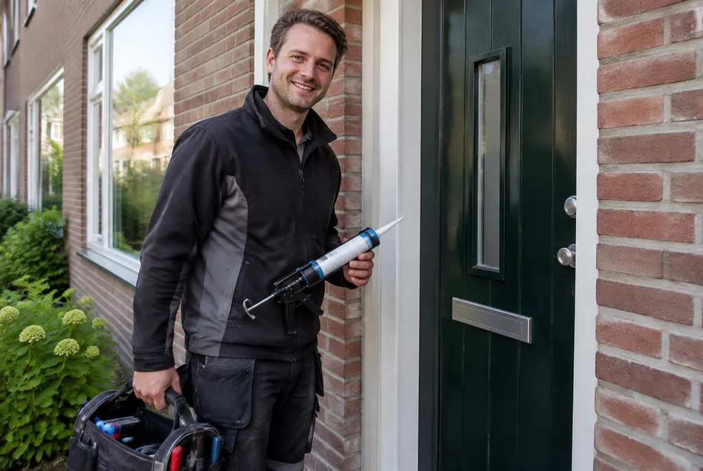 Vakman van Kitbedrijf Olst bij de voordeur van een woning